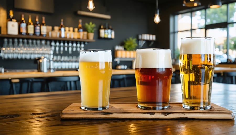 Modern craft brewery taproom interior with customers and updated facilities